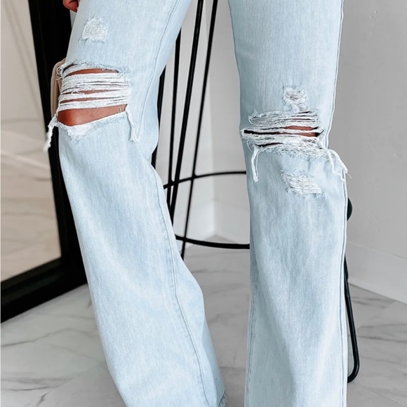 Kancan Jeans High Waist Y2K 90s Light Washed Distressed Wide Leg 11 29 - Picture 2 of 5